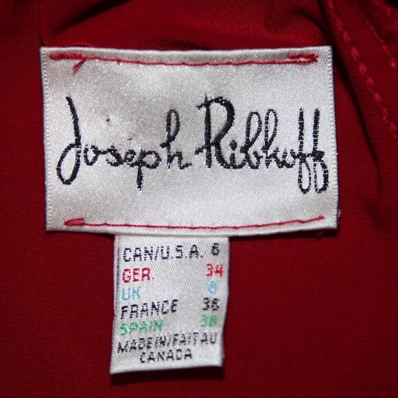 Joseph Ribkoff Dress Sz 6 Red V Neck 3/4 Sleeve Fit Flare Faux Wrap Poly Dress - Picture 10 of 12